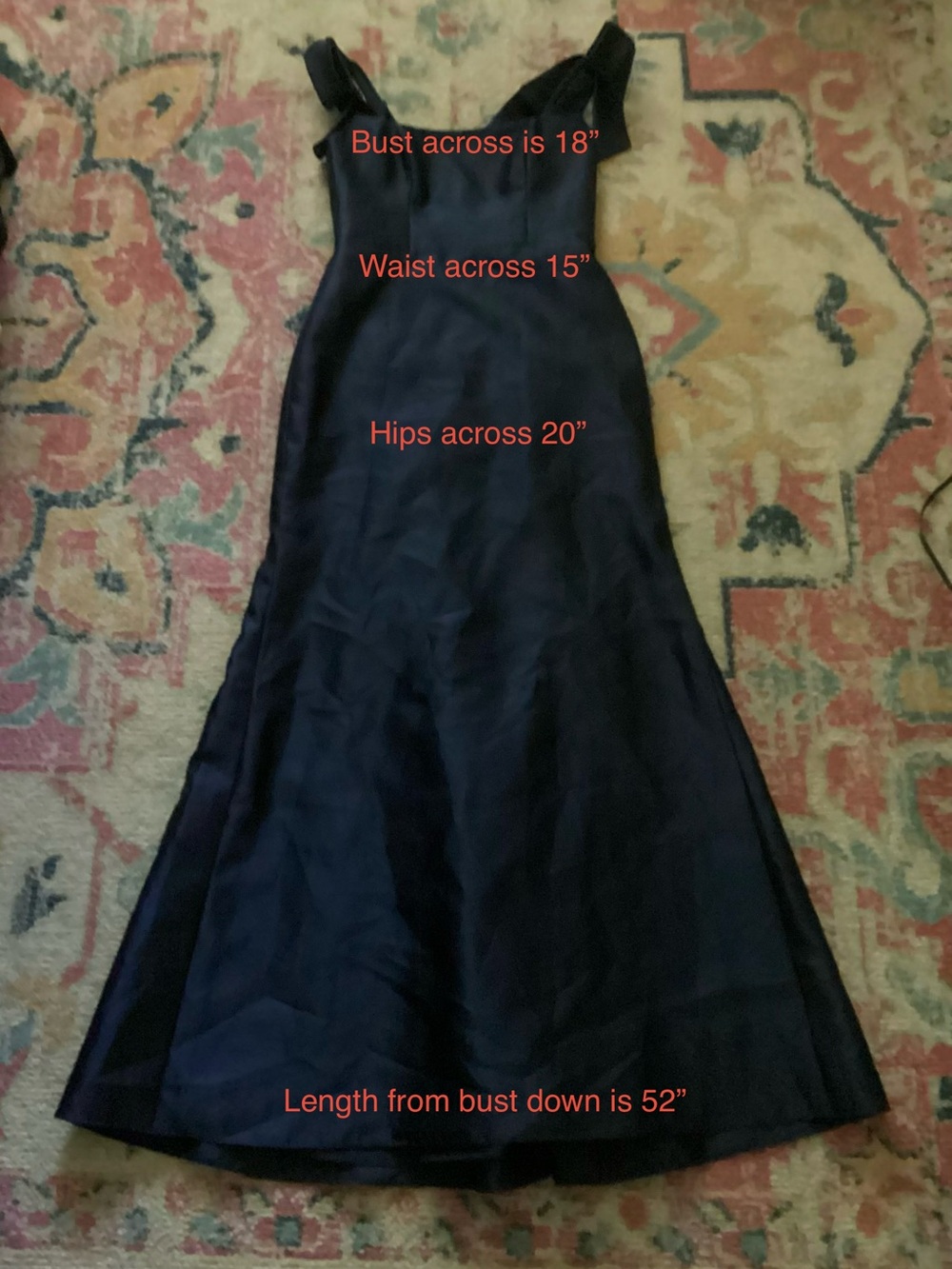 ALFRED SUNG Winslet Navy Satin Square Neck Trumpet Maxi Gown w/ Bow Shoulders 8 - Picture 8 of 8